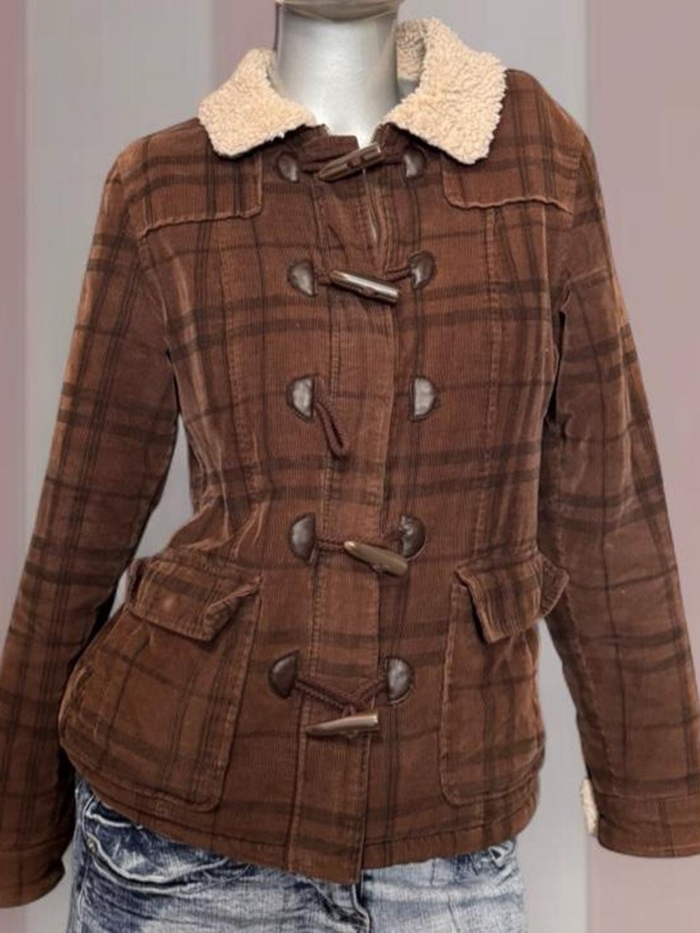 B.u.m. equipment Y2K Brown Plaid Sherpa Coat